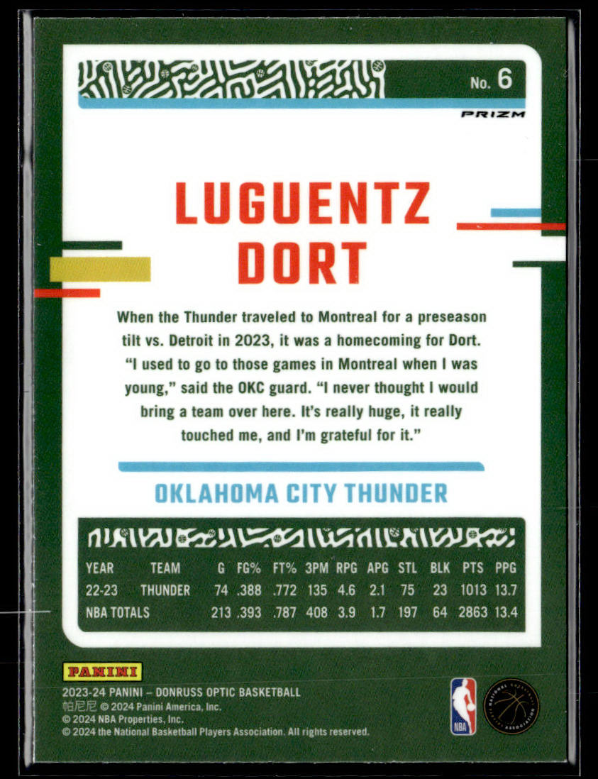 2023-24 Donruss Optic #6 Luguentz Dort Purple  Krazy King Collectibles LLC   