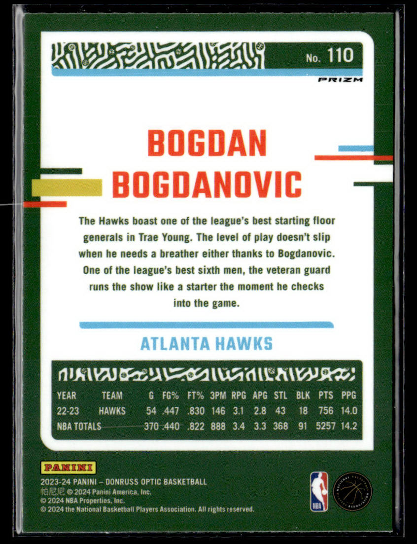 2023-24 Donruss Optic #110 Bogdan Bogdanovic Purple  Krazy King Collectibles LLC   