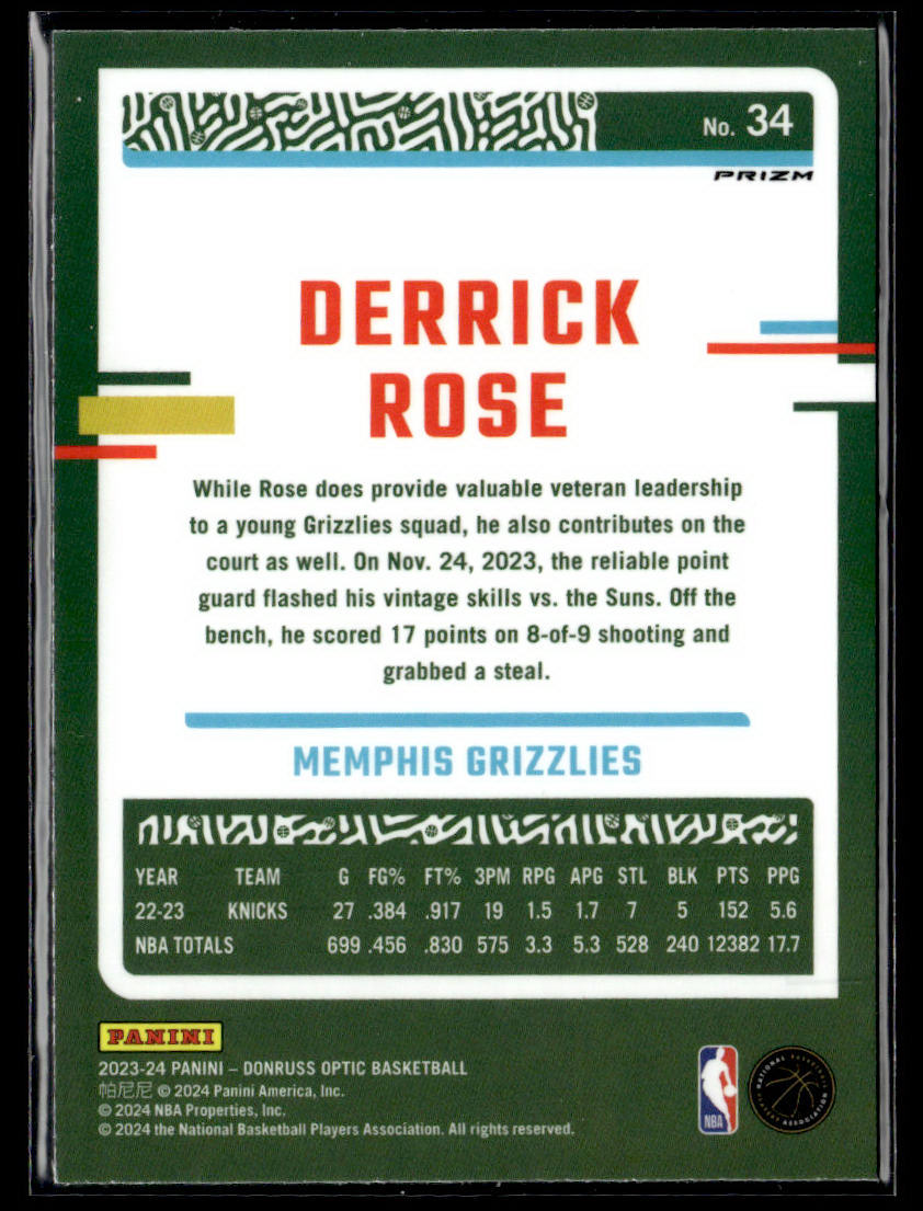 2023-24 Donruss Optic #34 Derrick Rose Purple  Krazy King Collectibles LLC   