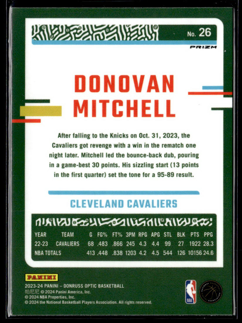 2023-24 Donruss Optic #26 Donovan Mitchell Purple  Krazy King Collectibles LLC   