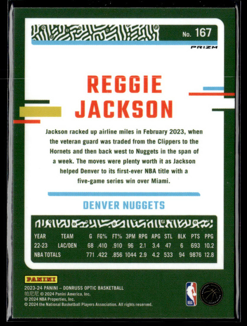 2023-24 Donruss Optic #167 Reggie Jackson Purple  Krazy King Collectibles LLC   