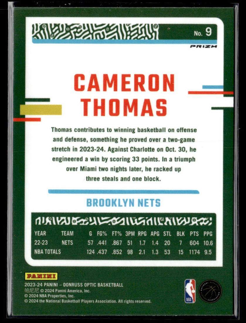 2023-24 Donruss Optic #9 Cameron Thomas Purple  Krazy King Collectibles LLC   