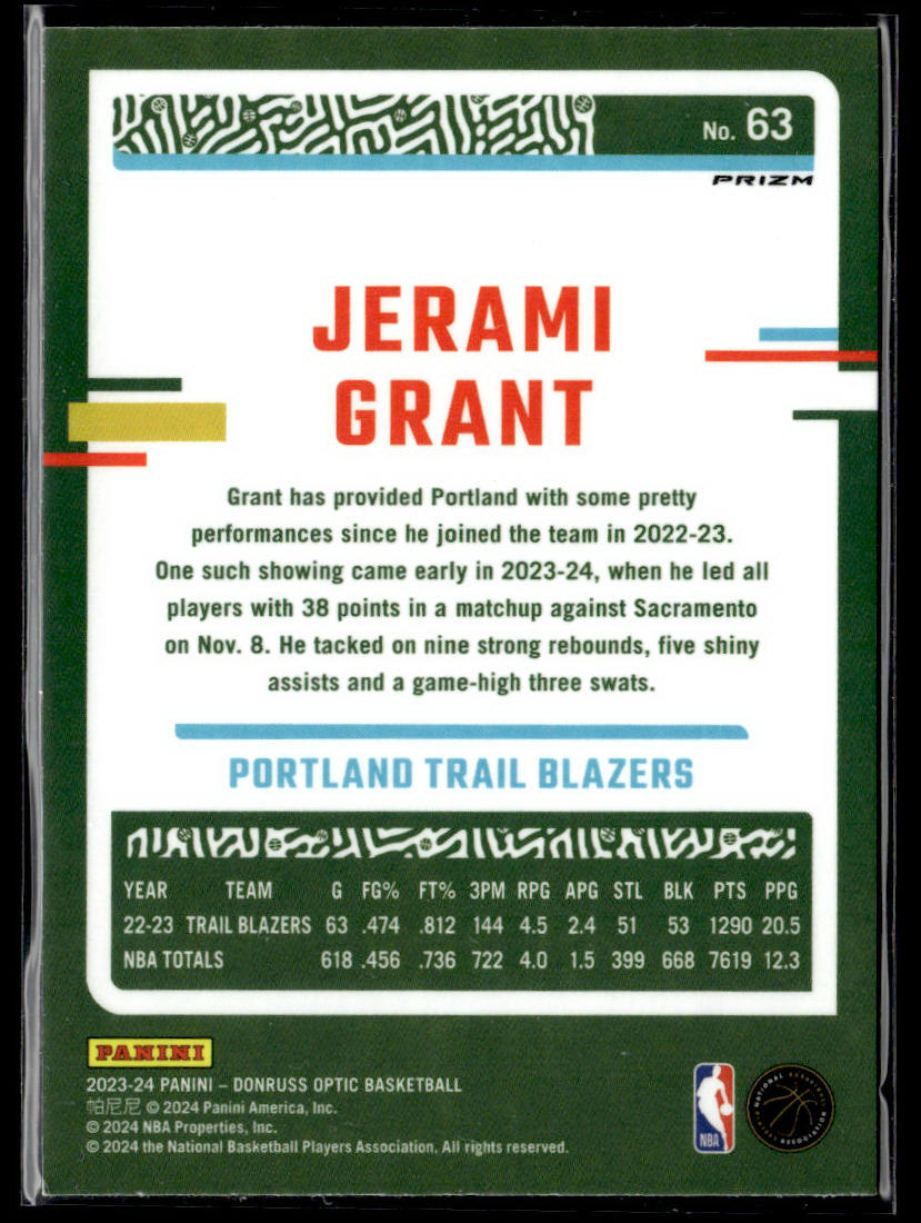 2023-24 Donruss Optic #63 Jerami Grant Purple  Krazy King Collectibles LLC   