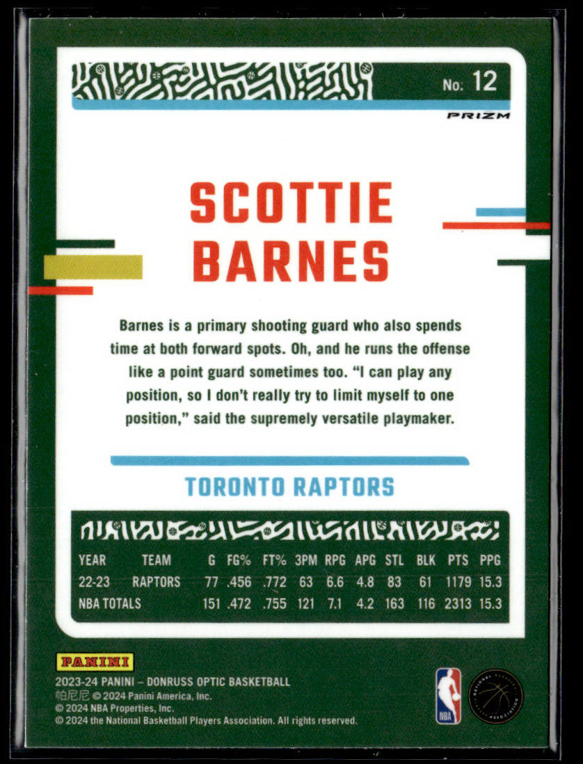 2023-24 Donruss Optic #12 Scottie Barnes Holo  Krazy King Collectibles LLC   