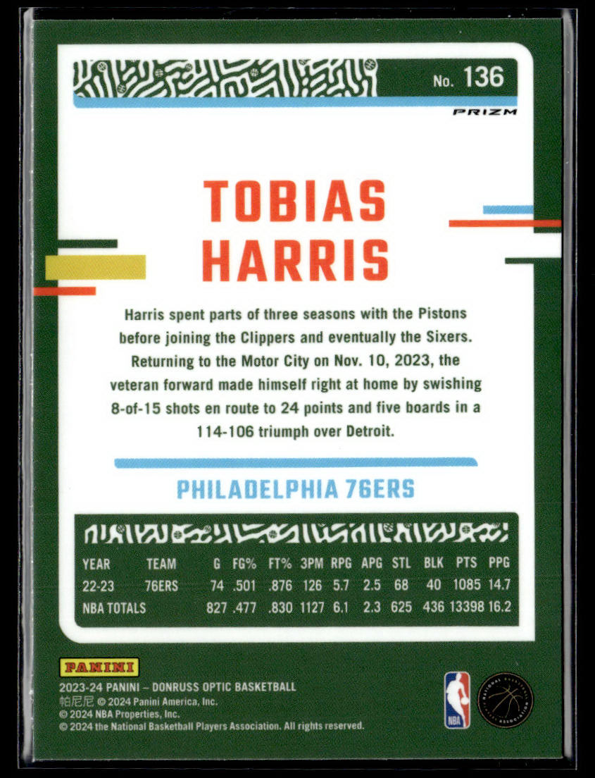 2023-24 Donruss Optic #136 Tobias Harris Holo  Krazy King Collectibles LLC   