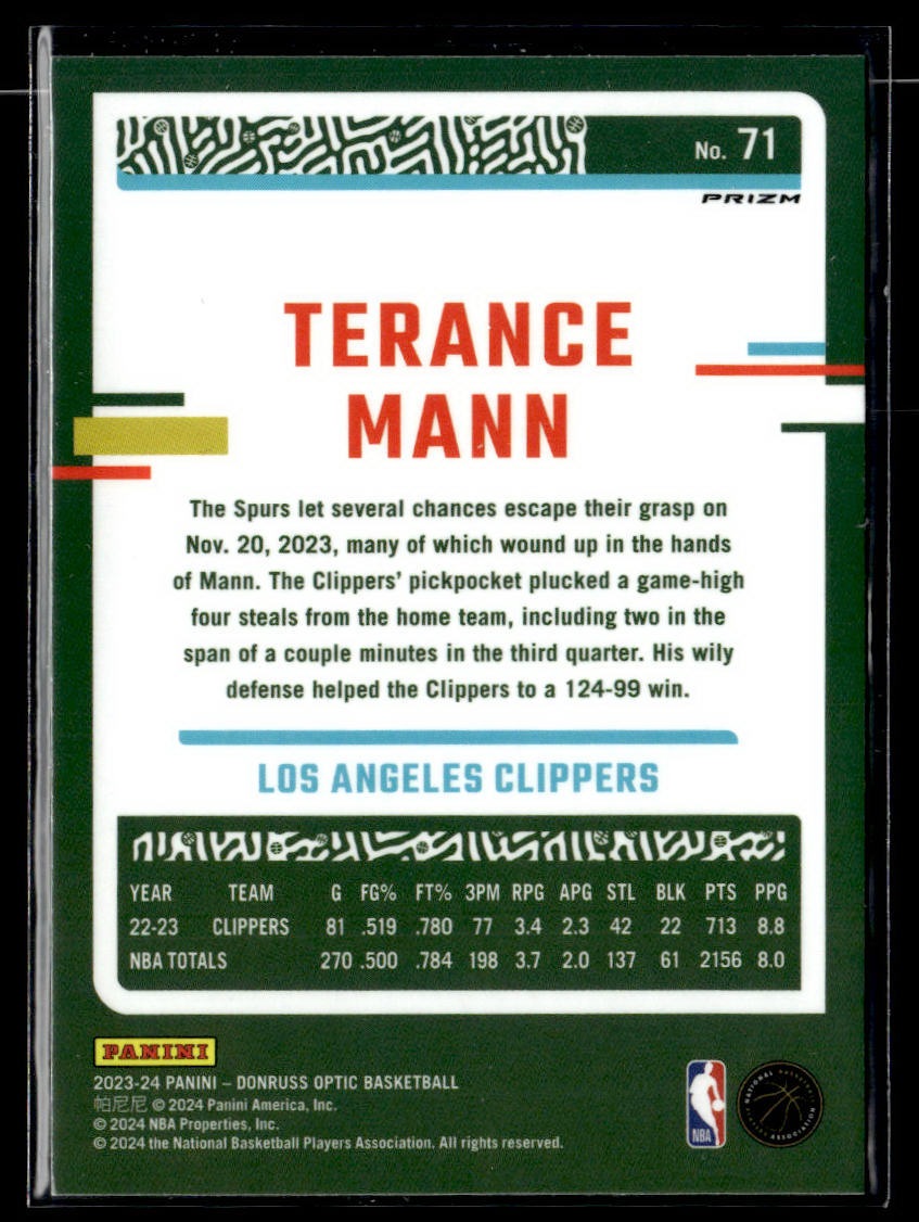 2023-24 Donruss Optic #71 Terance Mann Holo  Krazy King Collectibles LLC   