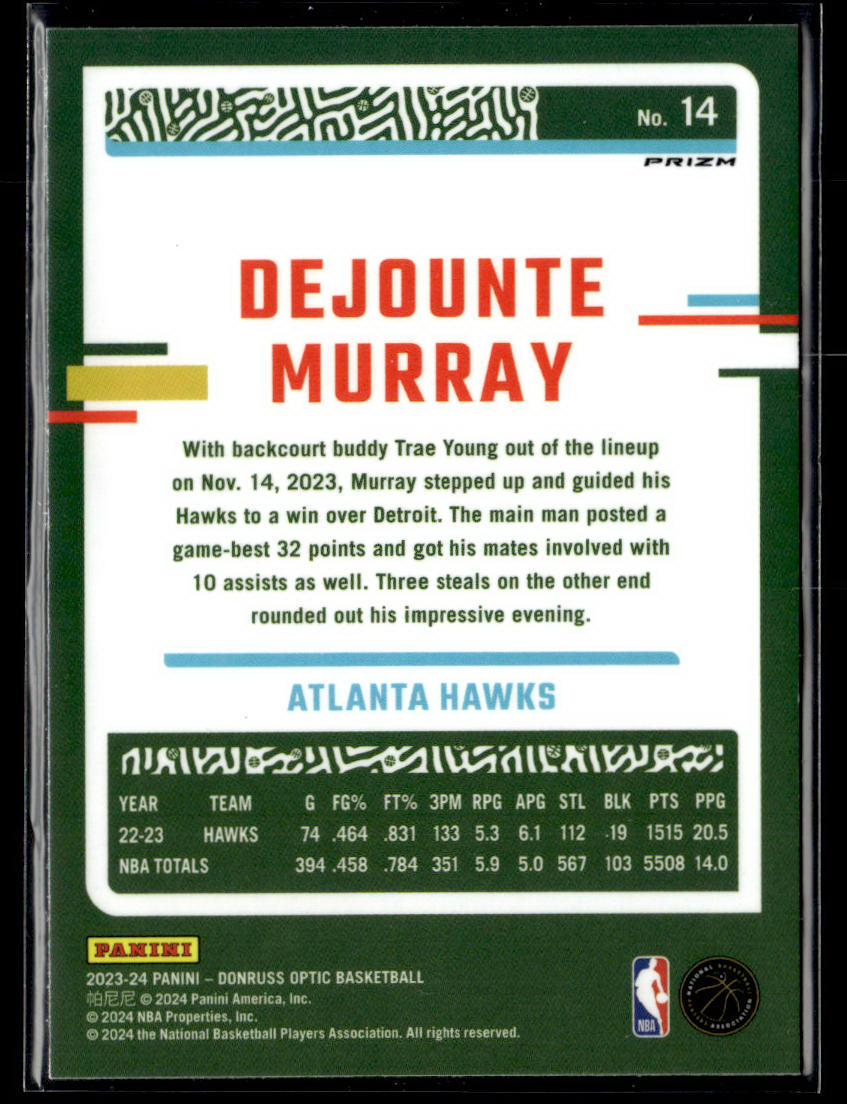 2023-24 Donruss Optic #14 Dejounte Murray Holo  Krazy King Collectibles LLC   