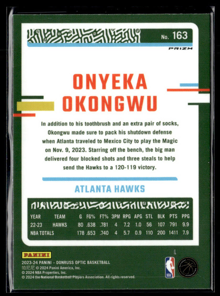 2023-24 Donruss Optic #163 Onyeka Okongwu Holo  Krazy King Collectibles LLC   