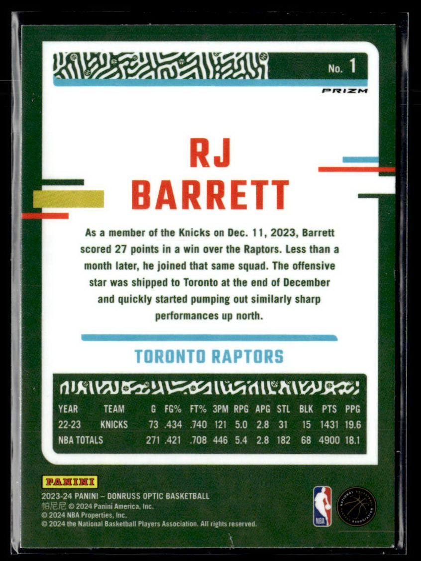 2023-24 Donruss Optic #1 RJ Barrett Holo  Krazy King Collectibles LLC   