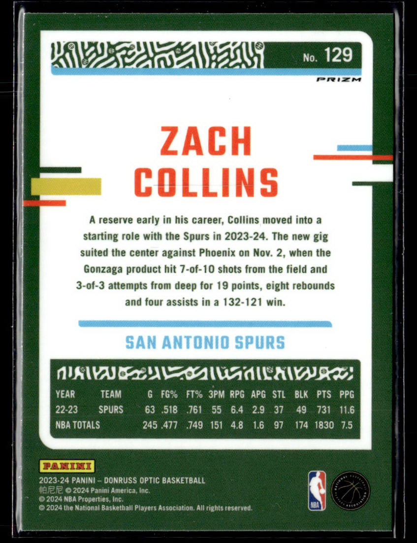 2023-24 Donruss Optic #129 Zach Collins Holo  Krazy King Collectibles LLC   