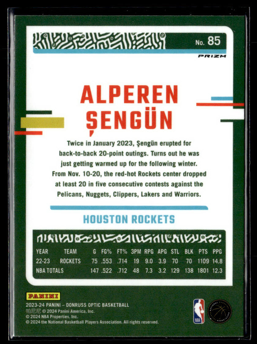 2023-24 Donruss Optic #85 Alperen Sengun Holo  Krazy King Collectibles LLC   