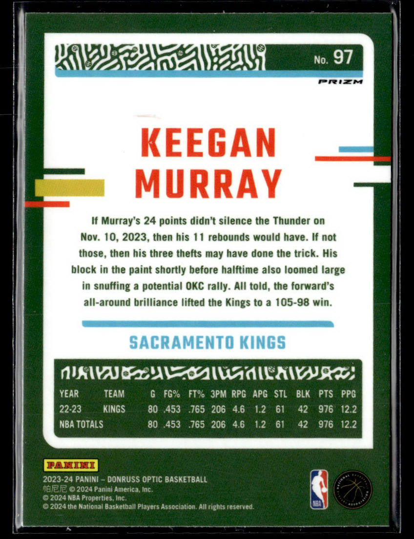 2023-24 Donruss Optic #97 Keegan Murray Holo  Krazy King Collectibles LLC   