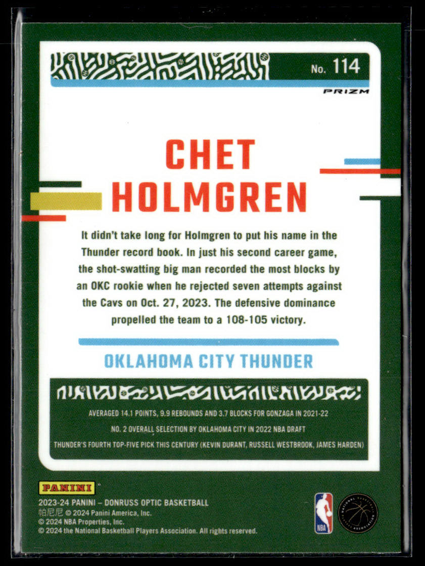 2023-24 Donruss Optic #114 Chet Holmgren Hyper Pink  Krazy King Collectibles LLC   