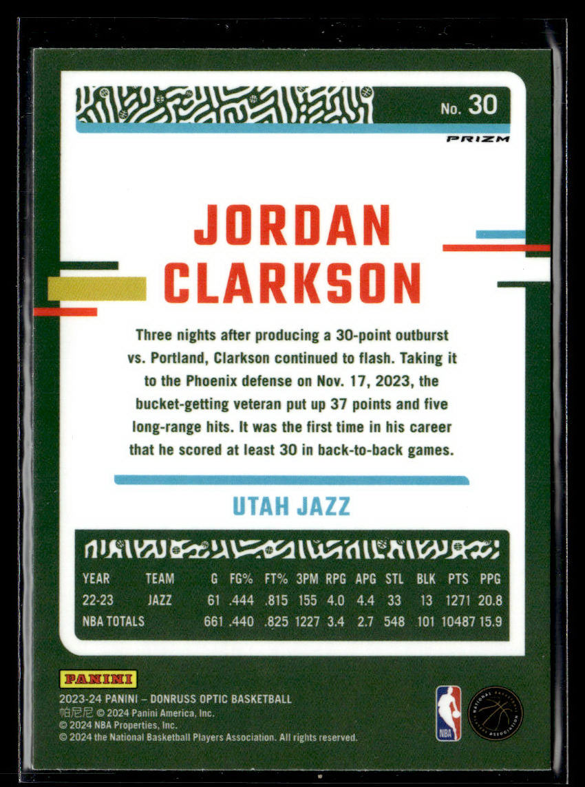 2023-24 Donruss Optic #30 Jordan Clarkson Hyper Pink  Krazy King Collectibles LLC   