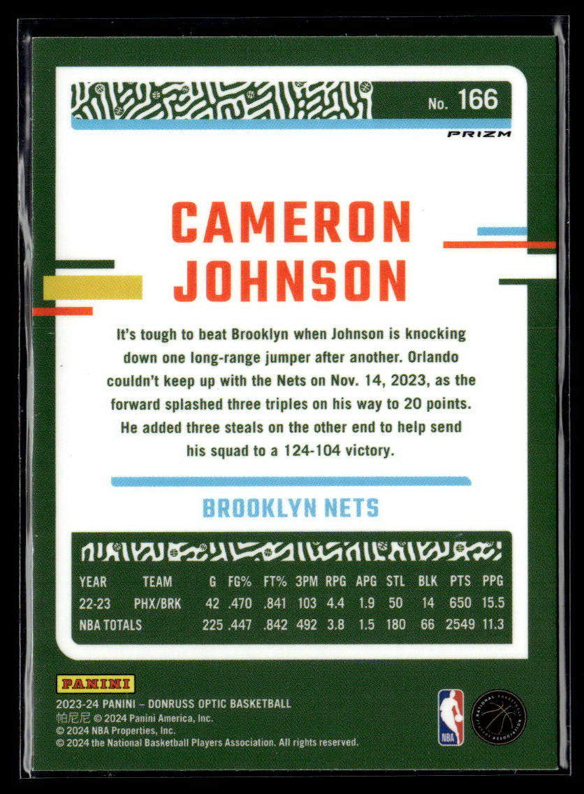 2023-24 Donruss Optic #166 Cameron Johnson Blue Velocity  Krazy King Collectibles LLC   