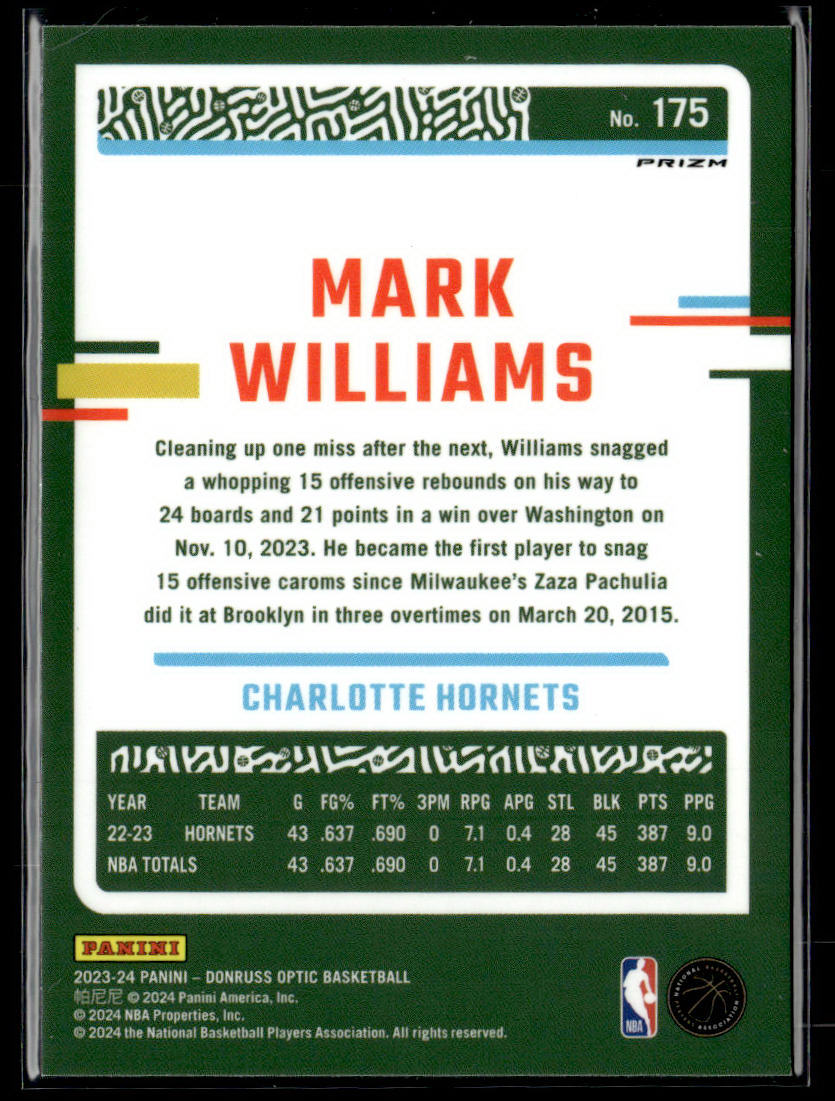 2023-24 Donruss Optic #175 Mark Williams Blue Velocity  Krazy King Collectibles LLC   