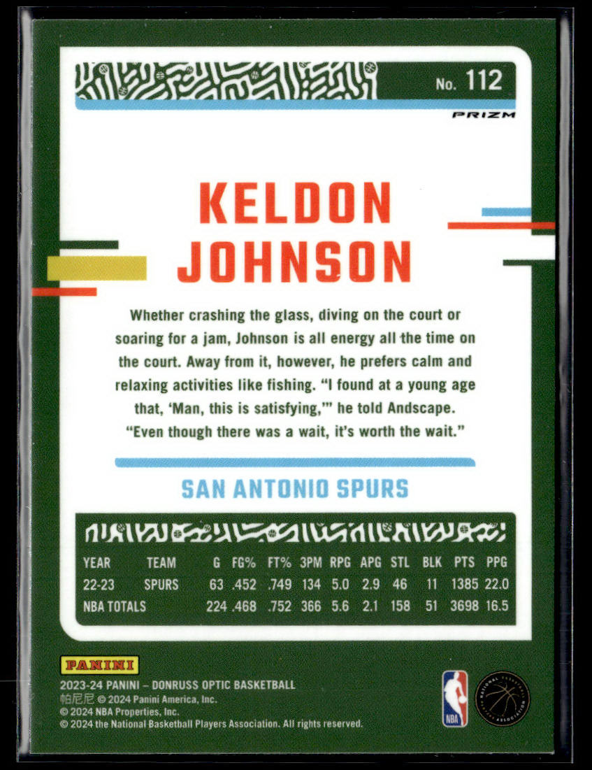 2023-24 Donruss Optic #112 Keldon Johnson Blue Velocity  Krazy King Collectibles LLC   