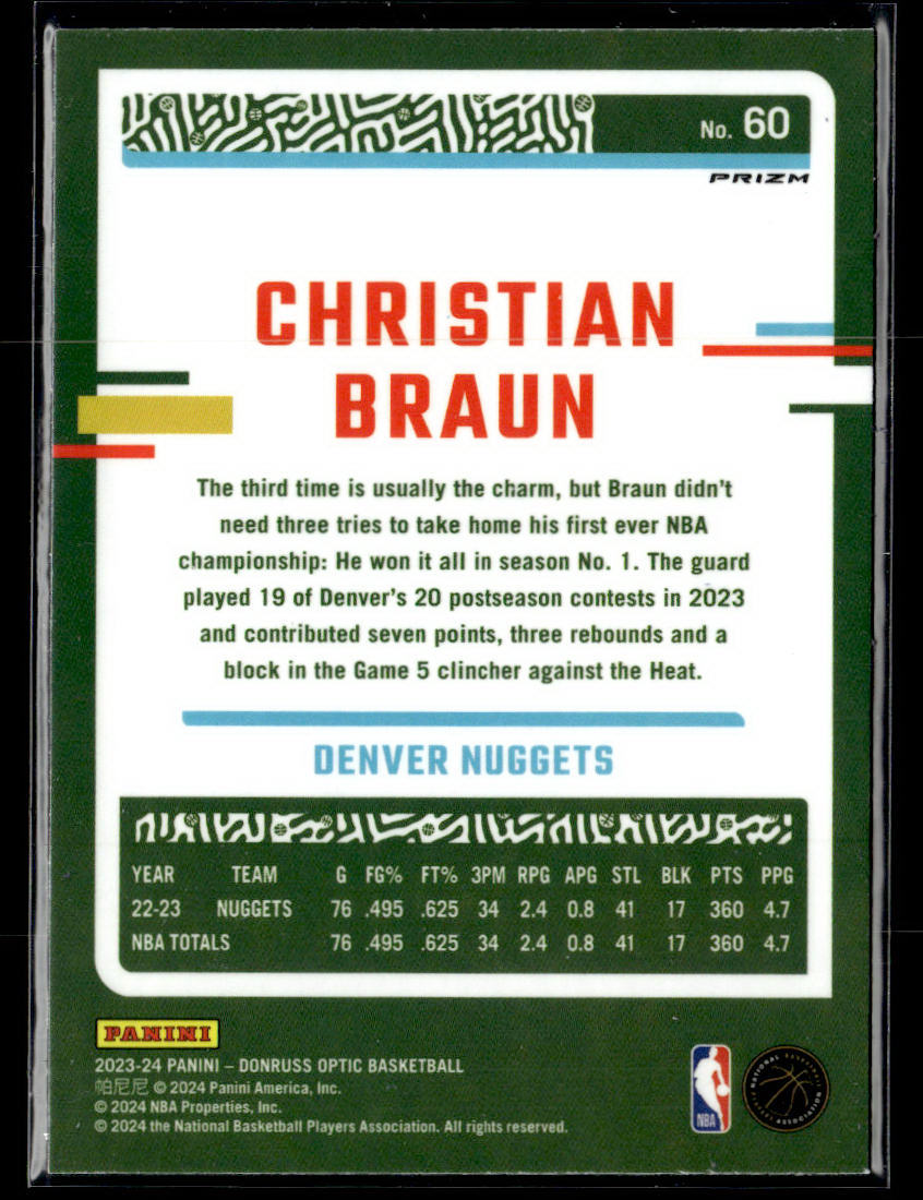 2023-24 Donruss Optic #60 Christian Braun Blue Velocity  Krazy King Collectibles LLC   