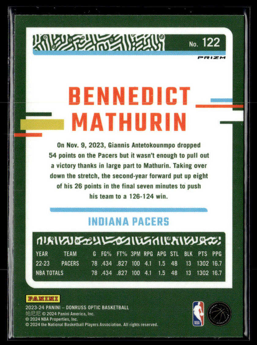 2023-24 Donruss Optic #122 Bennedict Mathurin Blue Velocity  Krazy King Collectibles LLC   