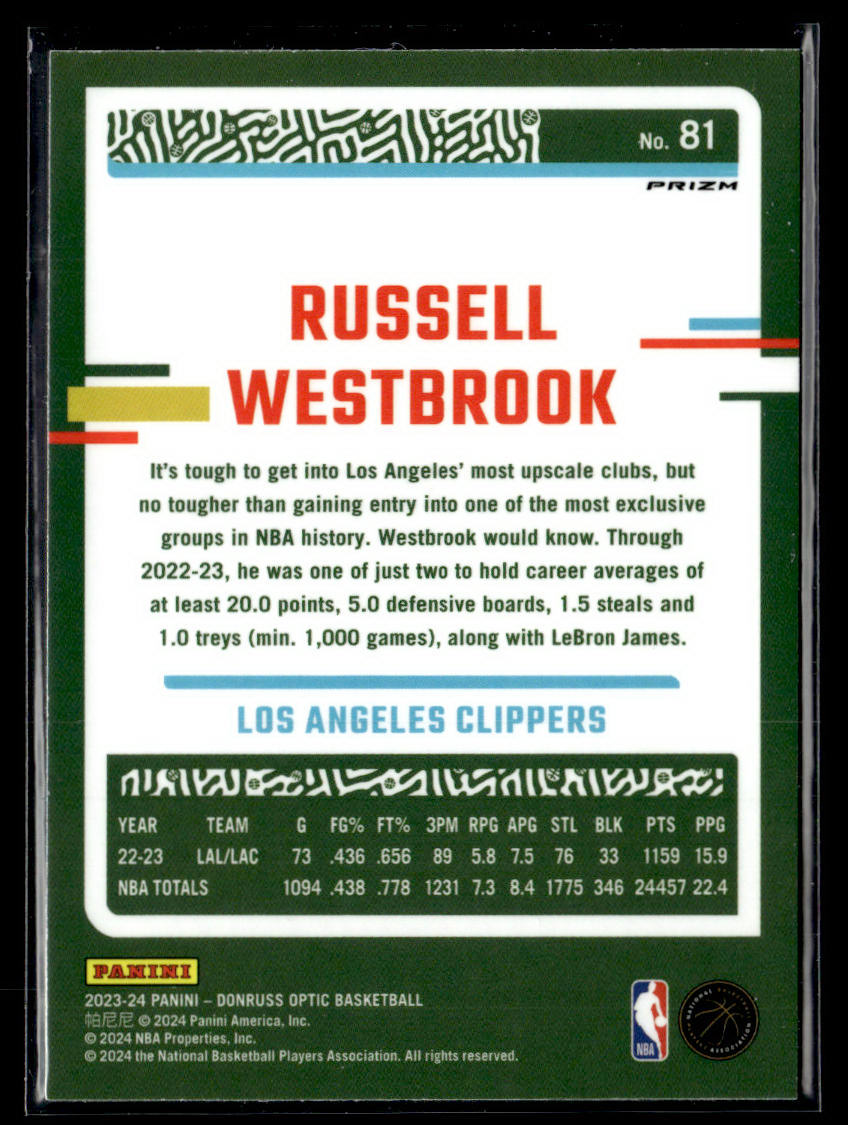 2023-24 Donruss Optic #81 Russell Westbrook Blue Velocity  Krazy King Collectibles LLC   