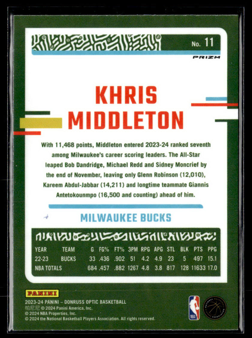 2023-24 Donruss Optic #11 Khris Middleton Blue Velocity  Krazy King Collectibles LLC   