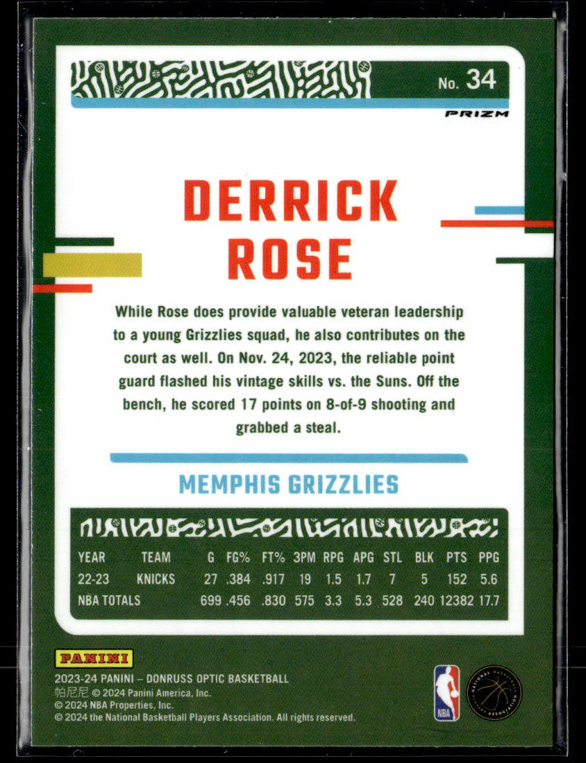 2023-24 Donruss Optic #34 Derrick Rose Blue Velocity  Krazy King Collectibles LLC   