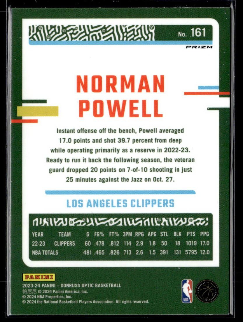 2023-24 Donruss Optic #161 Norman Powell Blue Velocity  Krazy King Collectibles LLC   