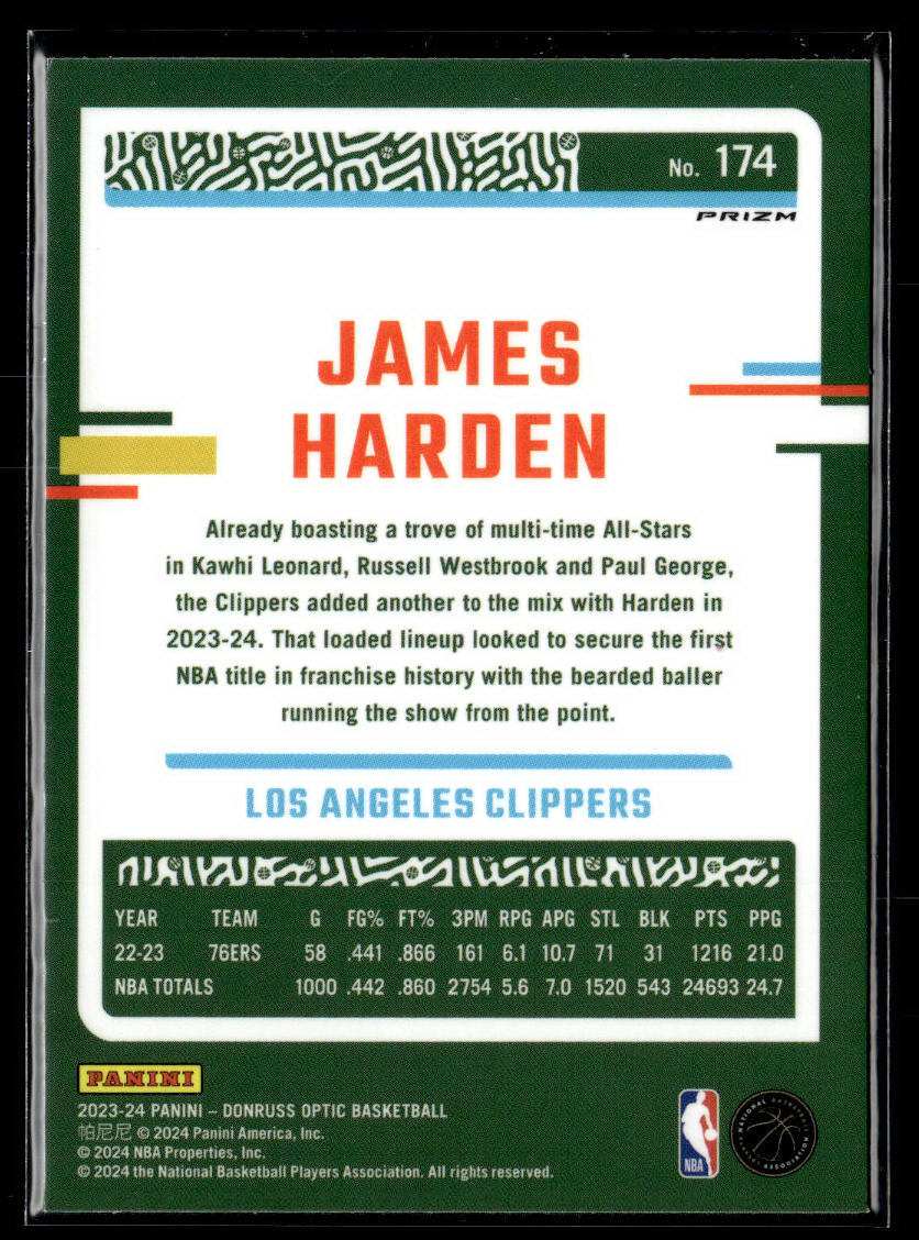 2023-24 Donruss Optic #174 James Harden Blue Velocity  Krazy King Collectibles LLC   