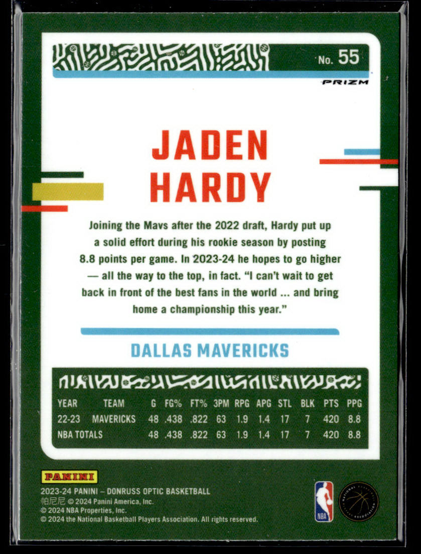 2023-24 Donruss Optic #55 Jaden Hardy Blue Velocity  Krazy King Collectibles LLC   