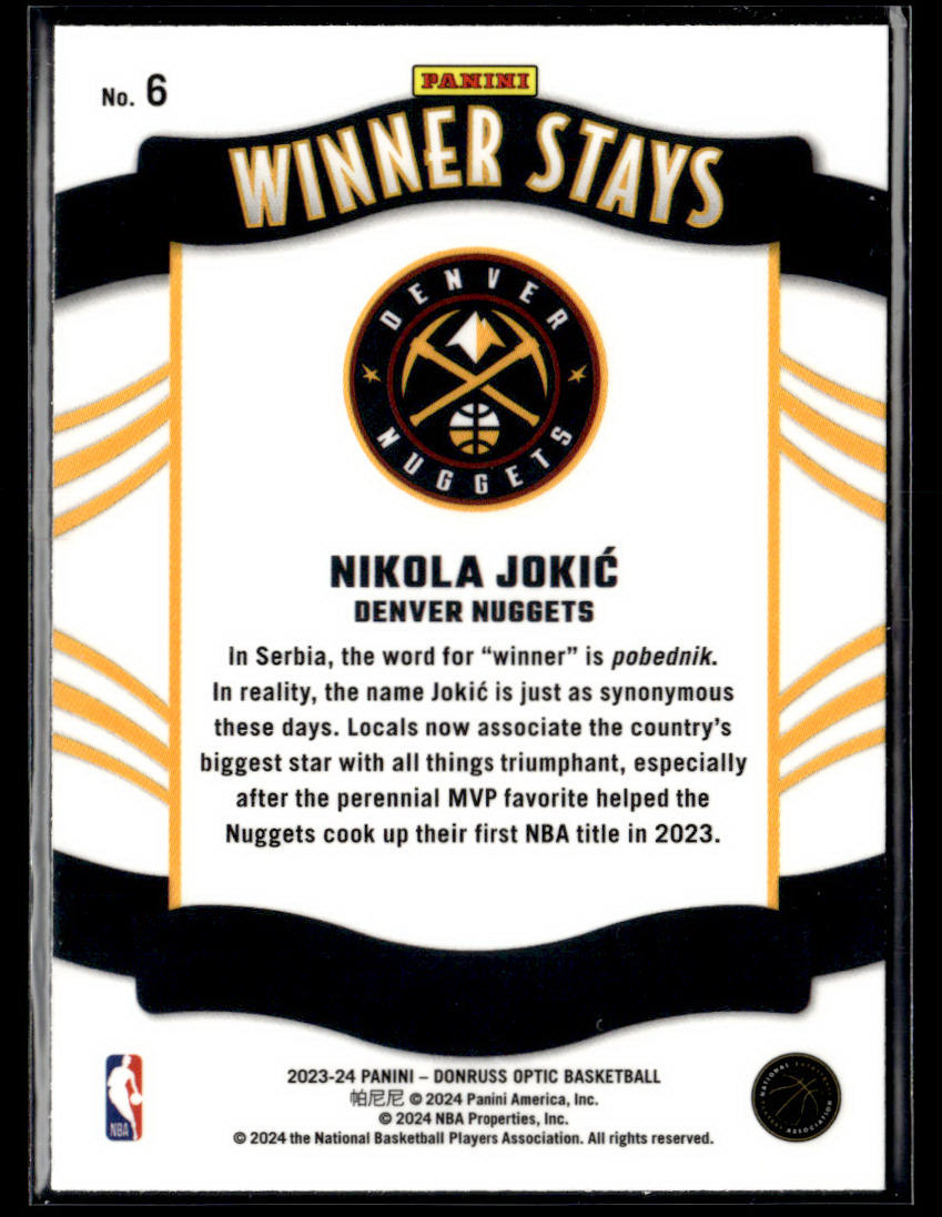 2023-24 Donruss Optic #6 Nikola Jokic Winner Stays  Krazy King Collectibles LLC   