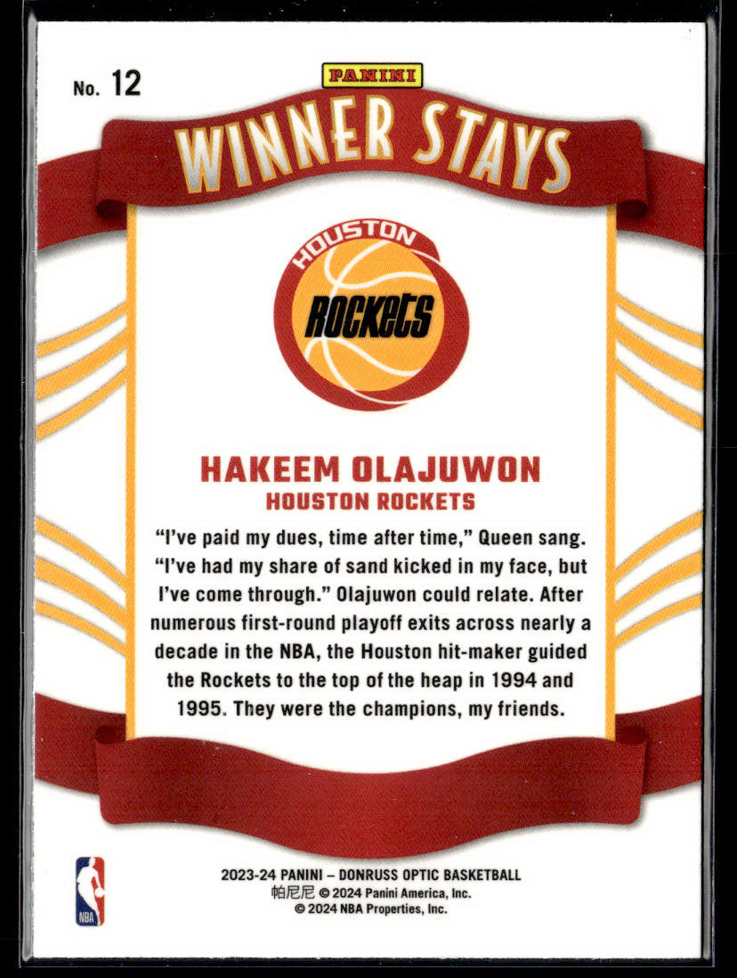 2023-24 Donruss Optic #12 Hakeem Olajuwon Winner Stays  Krazy King Collectibles LLC   