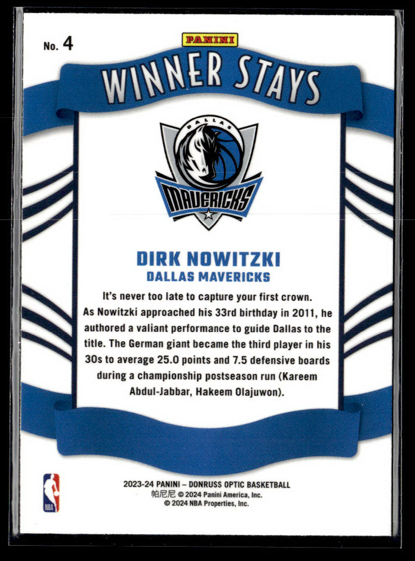 2023-24 Donruss Optic #4 Dirk Nowitzki Winner Stays  Krazy King Collectibles LLC   