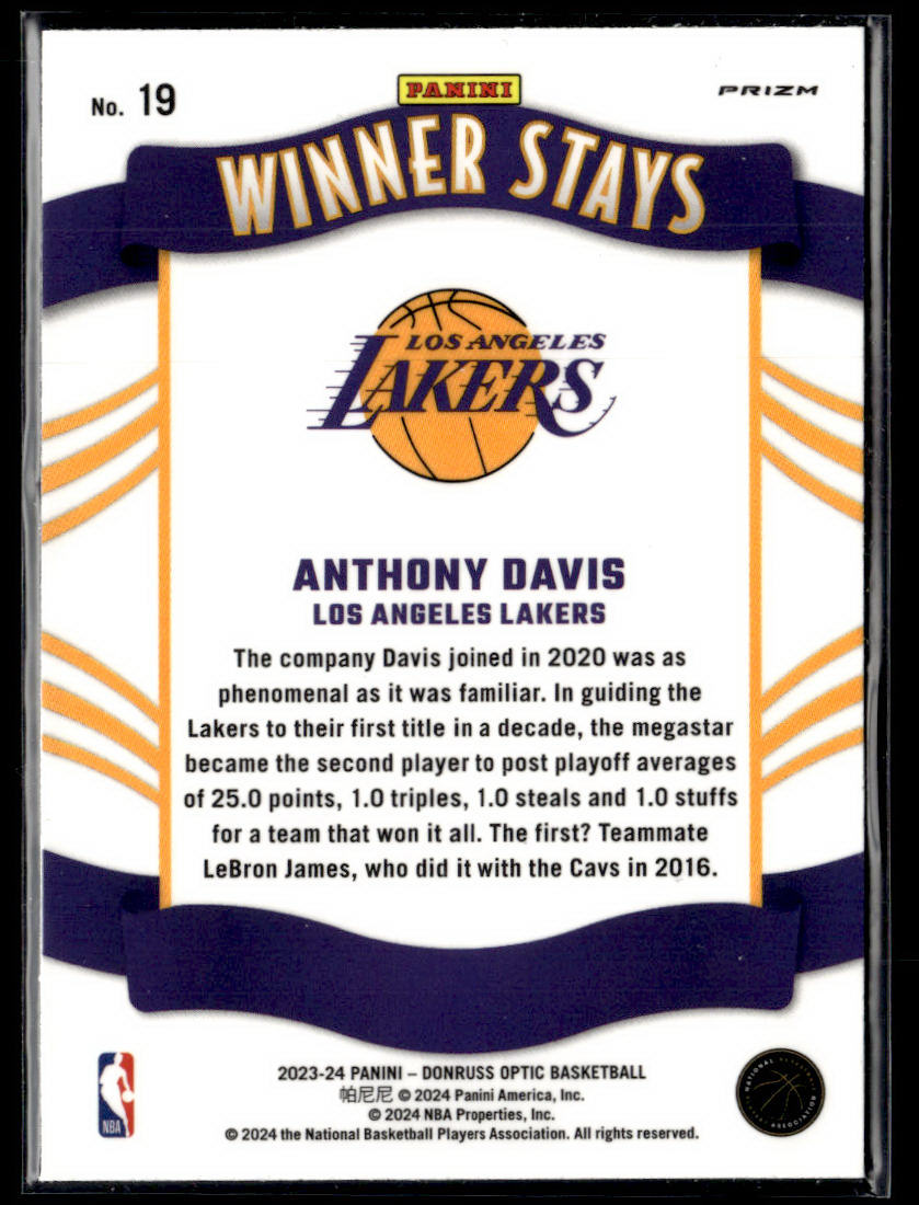 2023-24 Donruss Optic #19 Anthony Davis Winner Stays Purple  Krazy King Collectibles LLC   